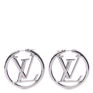 Silver Louis Vuitton Logo Hoop Earrings